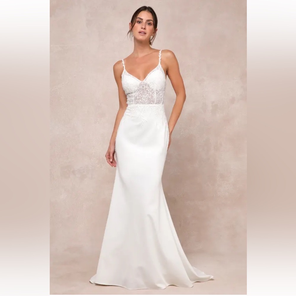 NWT Lulus Infinite Adoration Ivory Beaded Embroidered Lace Maxi Dress